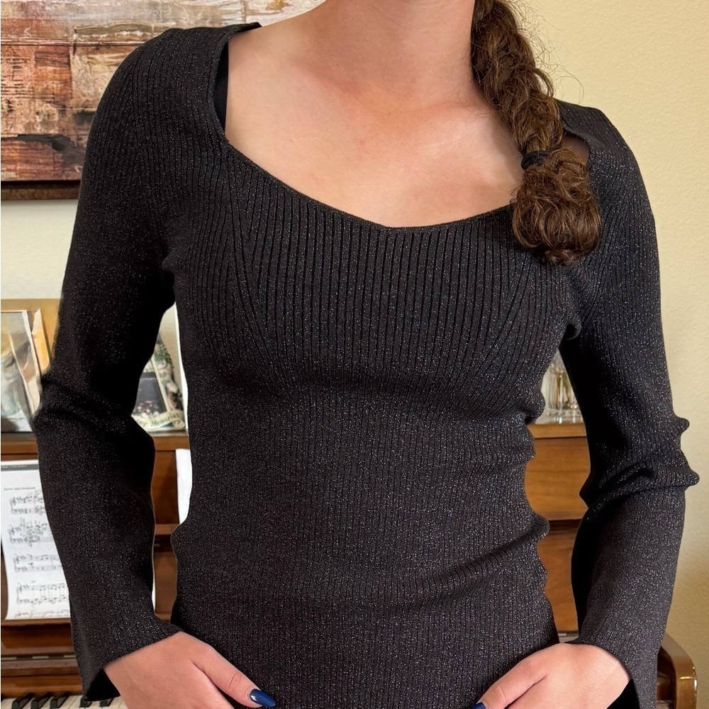 Banana Republic Lustro Lurex Shimmer 2 Piece Matching Knit Sweater Skirt Set M